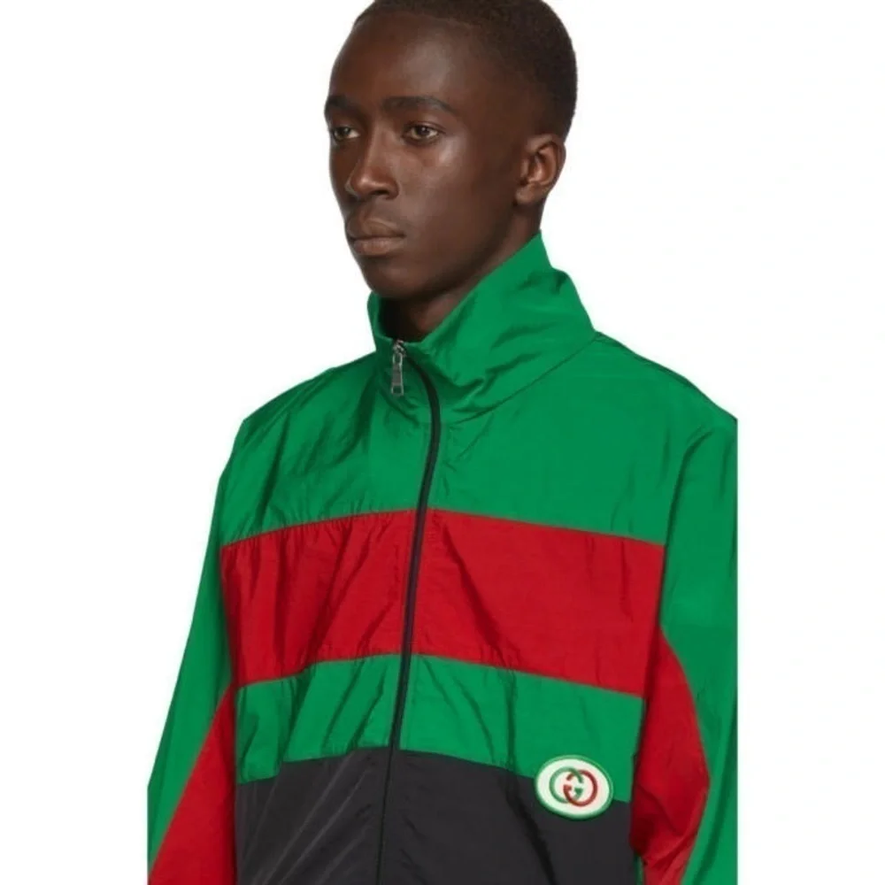 Gucci Oversized Nylon Track Jacket Water Repellent Black Green Red Mens Sz M